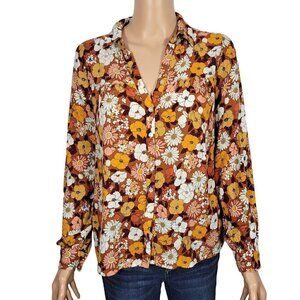 Jane + Delancey Women's Retro Floral Button Down Light Weight Blouse Size S